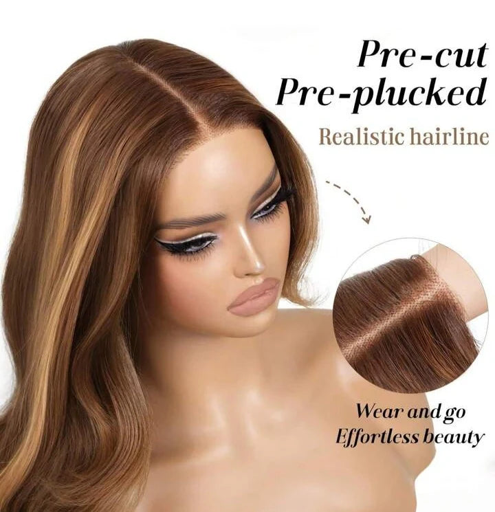 Brown Highlight Body Wave Lace Frontal Wig (Human Hair Blend)