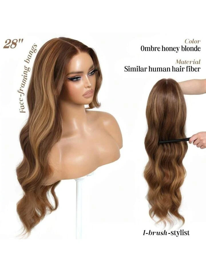 Brown Highlight Body Wave Lace Frontal Wig (Human Hair Blend)