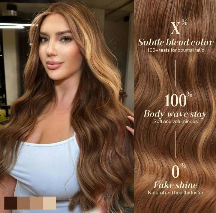 Brown Highlight Body Wave Lace Frontal Wig (Human Hair Blend)