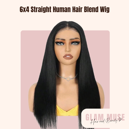 6x4 Straight Human Hair Blend Wig