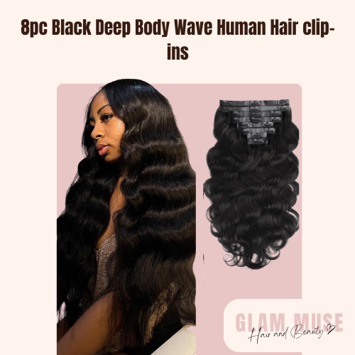 8pc Black Deep Body Wave Human Hair clip- ins