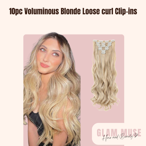 10pc Voluminous Blonde Loose curl Clip-ins