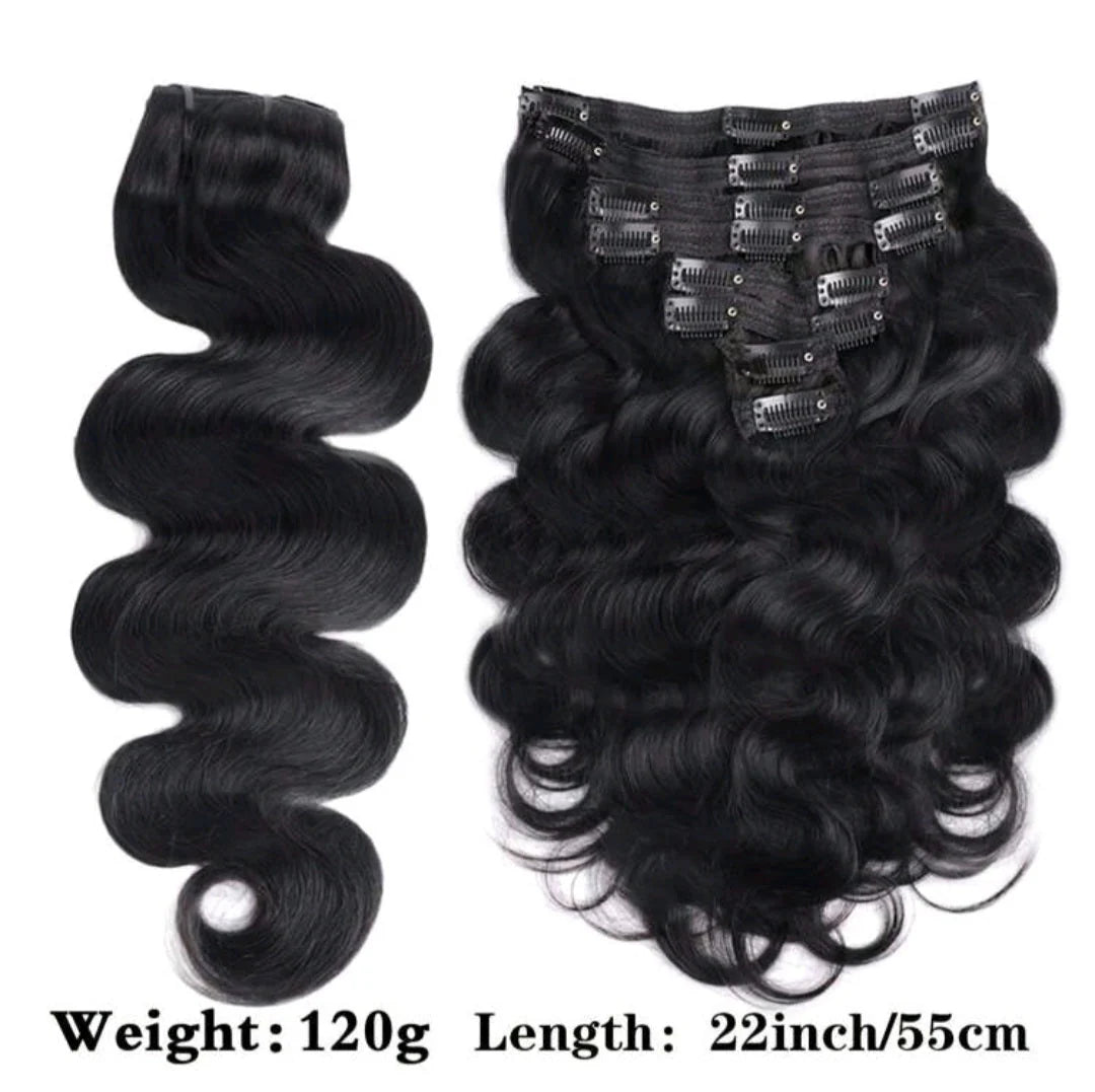 8pc Black Deep Body Wave Human Hair clip- ins