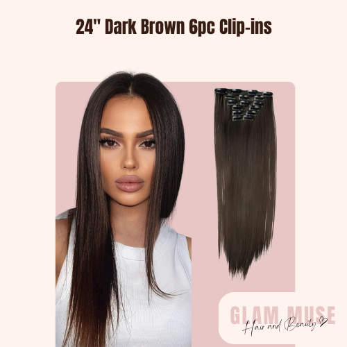24" Dark Brown 6pc Clip-ins