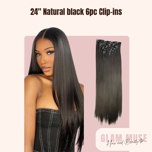 24" Natural black 6pc Clip-ins